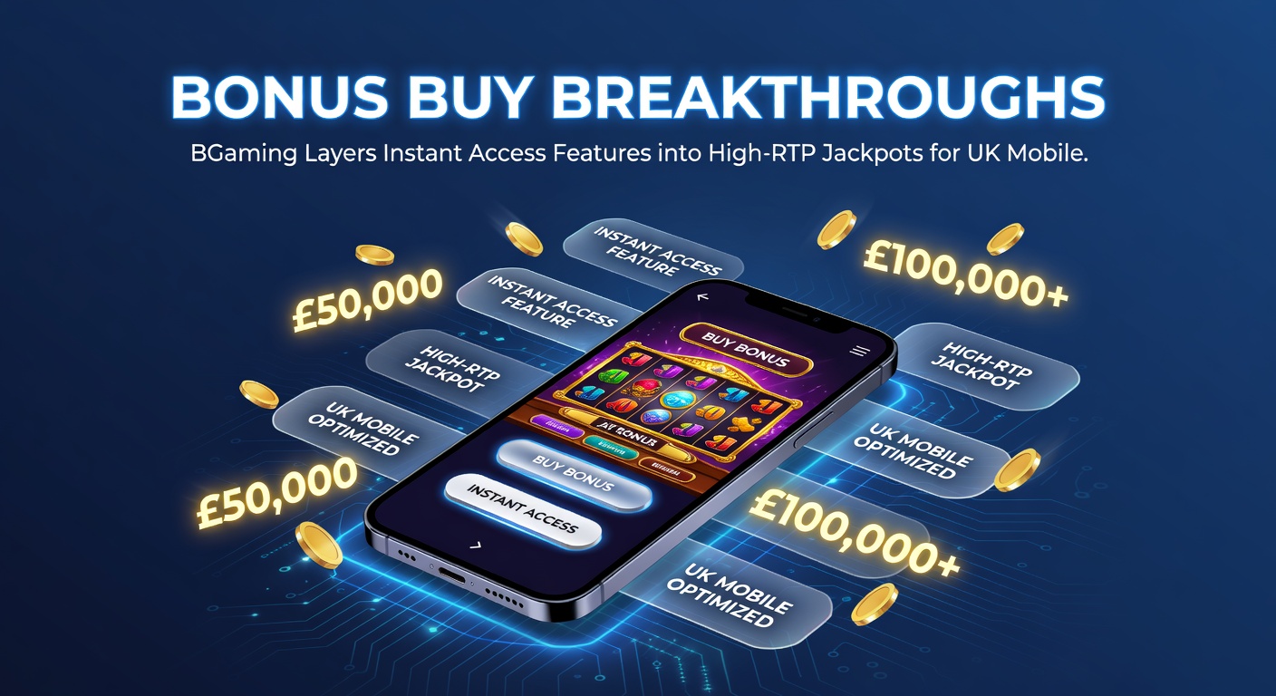 Close-up of a mobile slot interface from BGaming showing a bonus buy activation screen with RTP stats displayed, jackpot progression bars filling up, and cascading symbols in action during a high-stakes feature round