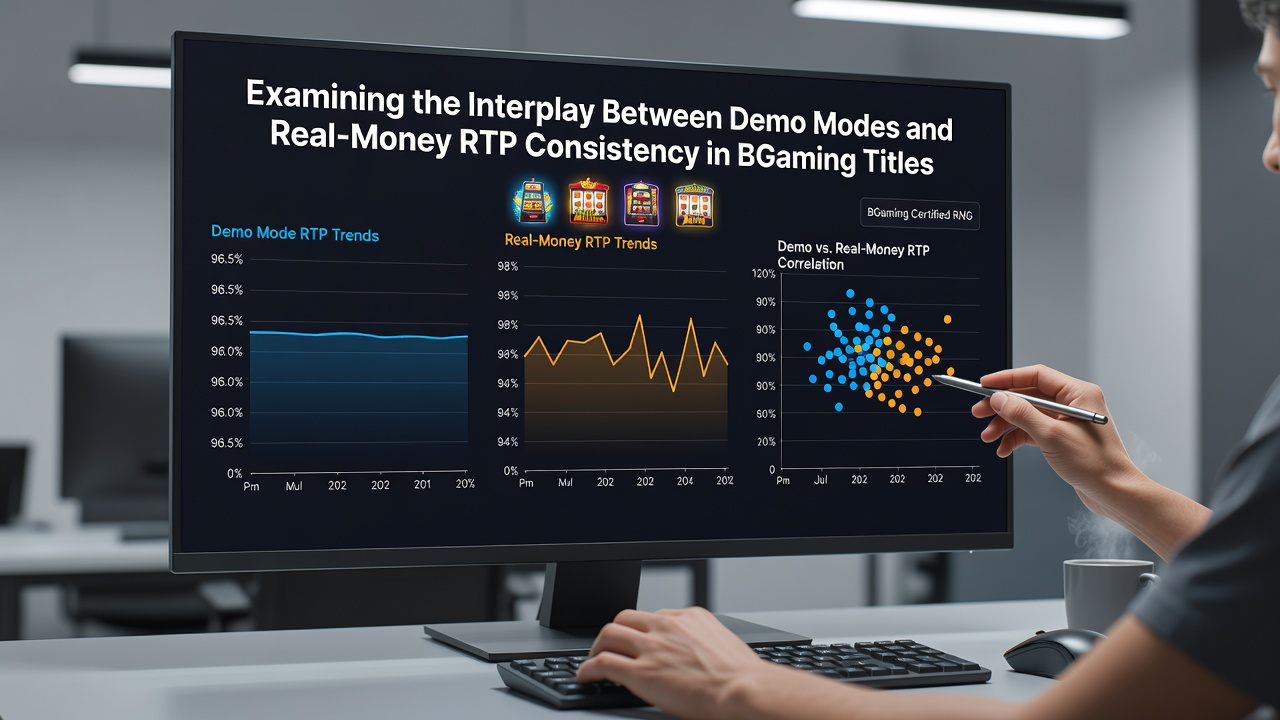 Side-by-side comparison of demo play statistics and real-money session reports from BGaming games on desktop and mobile