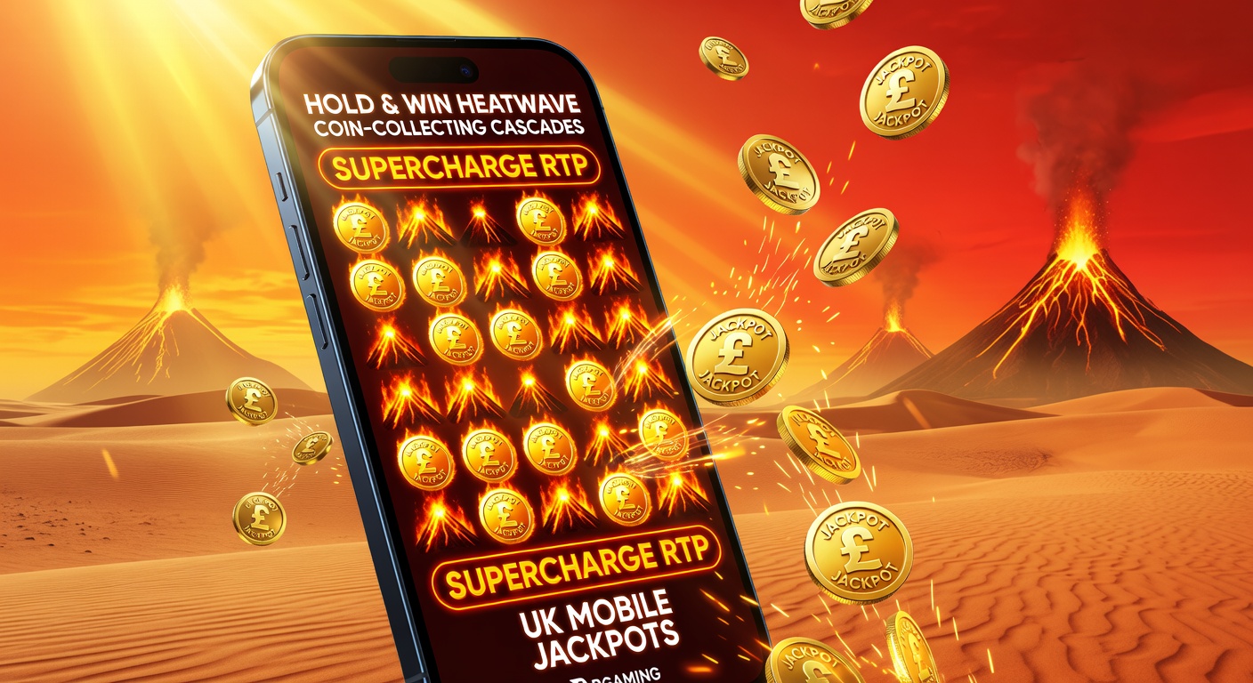 Vibrant screenshot of BGaming's Hold & Win Heatwave slot showing cascading reels, glowing coin symbols, and jackpot meters building excitement on a mobile screen