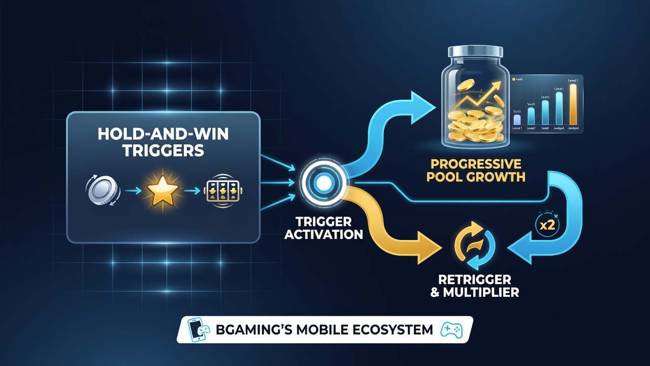 Chart showing progressive pool growth rates alongside hold-and-win trigger frequencies in BGaming mobile titles