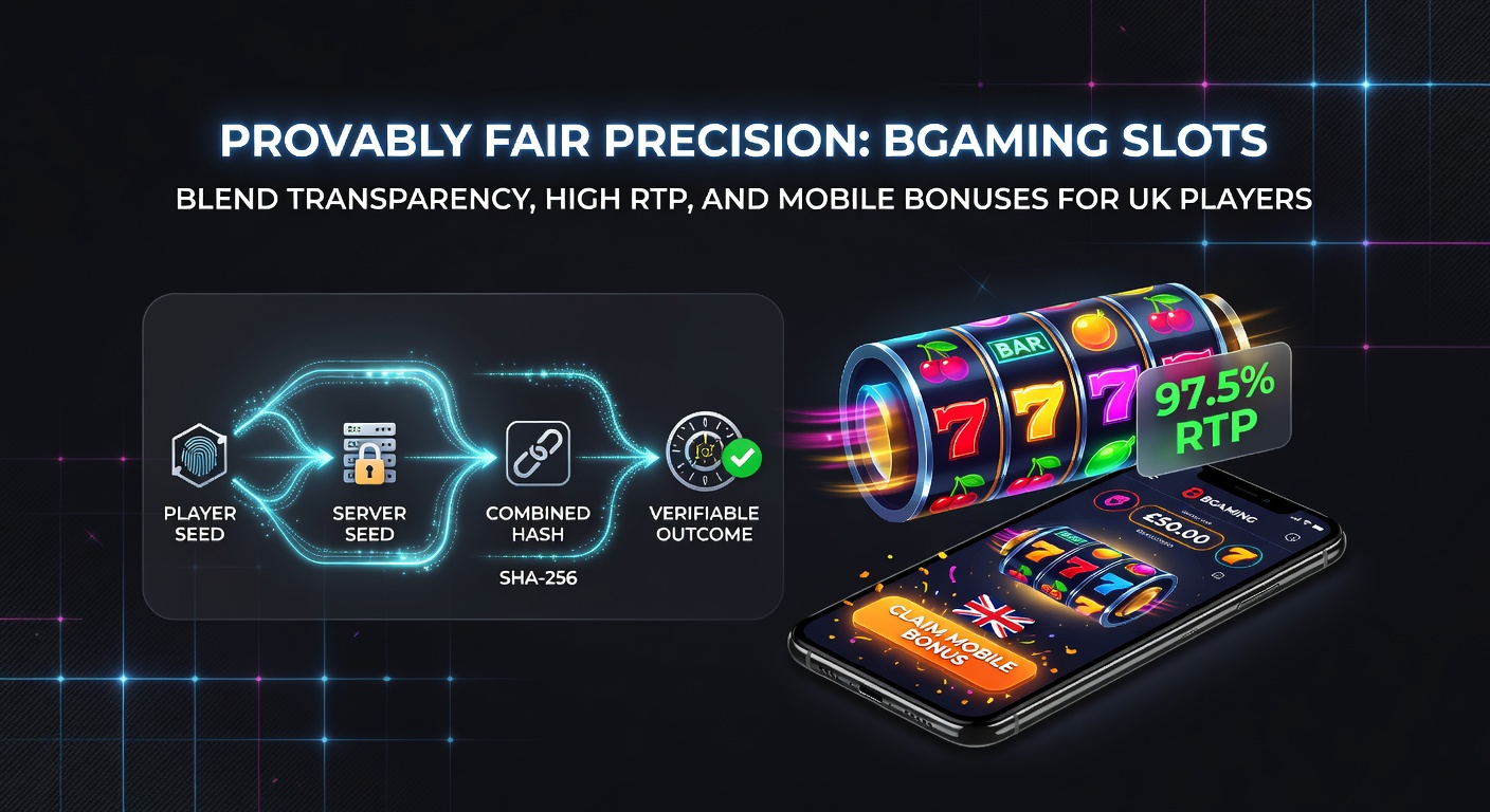 BGaming slot interface showcasing provably fair verification tools and high RTP metrics on a mobile screen