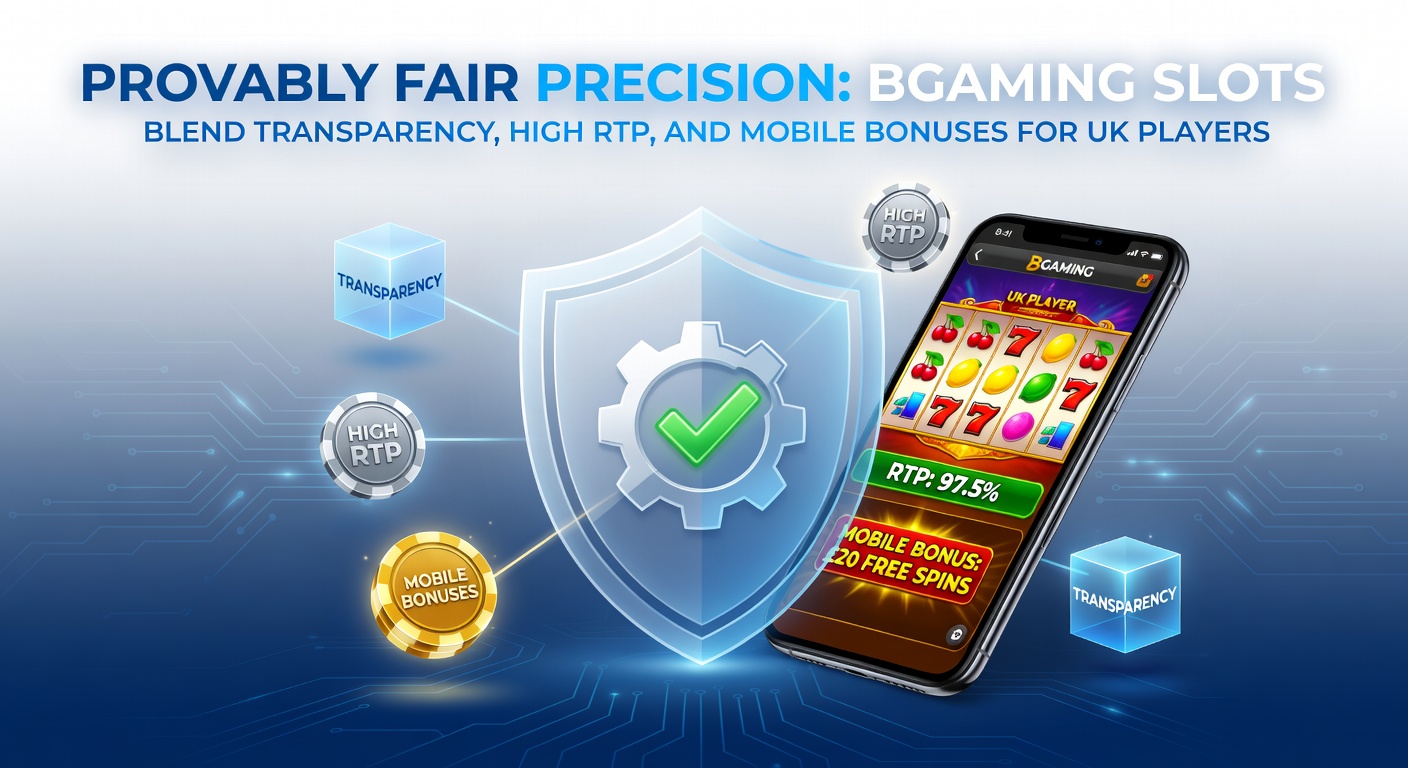 Mobile screenshot of BGaming slot with provably fair panel open, RTP stats, and active mobile bonus overlay